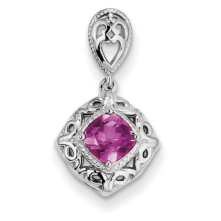 Sterling Silver Pink Tourmaline Square Pendant Sterling Silver Pink Tourmaline Square Pendant