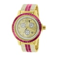 thumbnail image 1 of Pink Tourmaline Stainless Steel Iced Out Bezel 18K Gold Finish Simulated Diamond Adjustable Band Mens Watch W/Date, 1 of 7