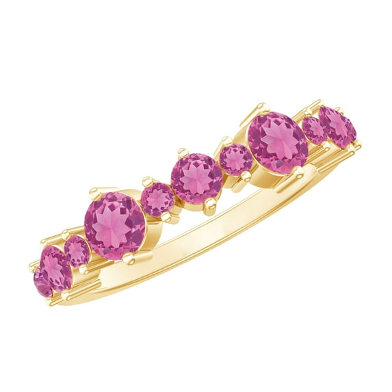 Rosec Jewels Pink Tourmaline Wedding Half Eternity Band Ring, 10K Yellow Gold, US 4.50