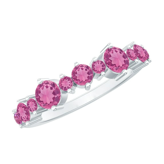 Rosec Jewels Pink Tourmaline Wedding Half Eternity Band Ring, 14K White Gold, US 6.00