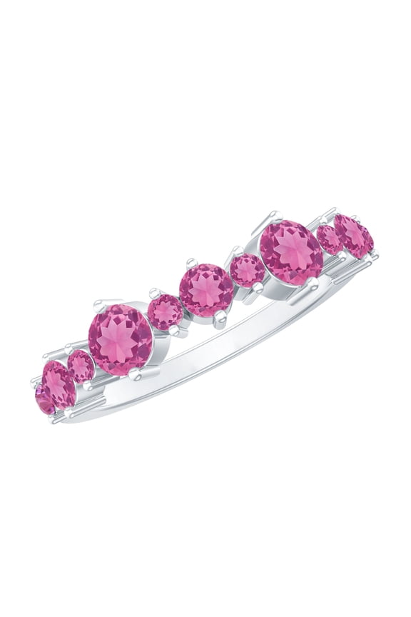 Pink Tourmaline Wedding Half Eternity Band Ring, 18K White Gold, US 12.50
