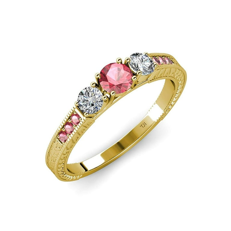 14k White Gold Pink Tourmaline & Diamond 3-Stone Ring 14k White Gold Pink Tourmaline & Diamond 3-Stone Ring