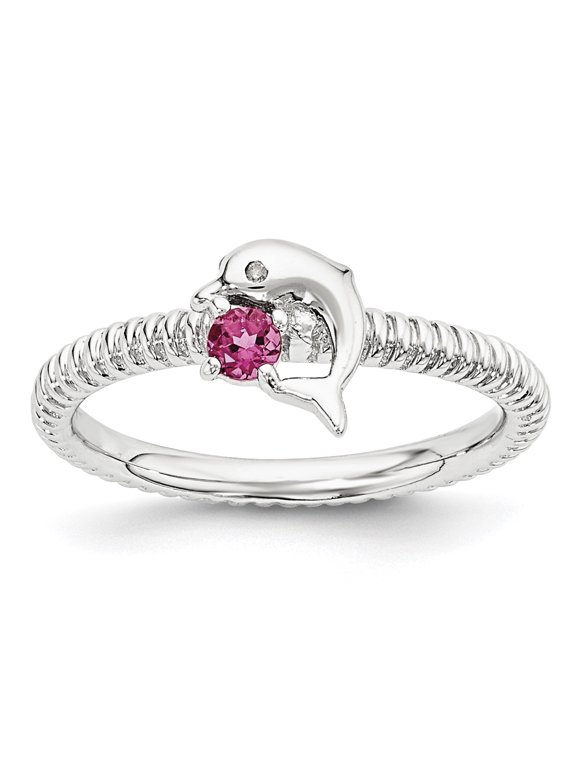 Pink Tourmaline and Diamond Sterling Silver Dolphin Ring