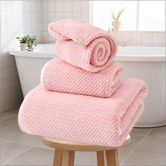 Pink Towel Set 3 Piece Oversized Bath Towels, 35x70 in Extra Large Bath Towel Hair Towels Hand Towels - Highly Absorbent & Quick Dry, Soft Waffle Towel Set for Bathroom Hotel Gym, Pink Towels