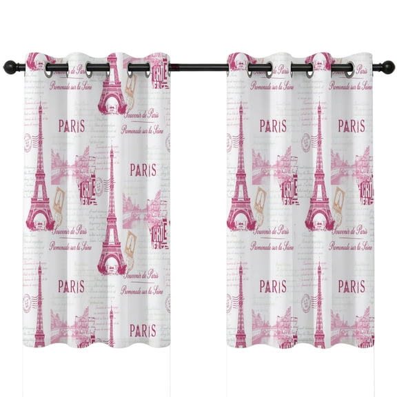 Pink Towers Blackout Curtains 45 Inches Long, Romantic Pink Paris Tower Thermal Insulated Room Darkening Drapes with Grommets for Living Room 52"W x 45"L, 2 Panels