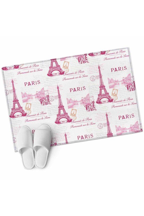 Pink Towers Washable Small Entryway Area Rugs 2'x3', Romantic Pink Paris Tower Low Pile Throw Rug Non-Slip Sturdy Edge Binding Carpet for Front Door Floor Room Entry