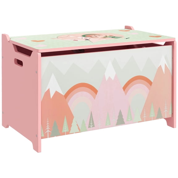 Pink Toy Box with Lid for Kids, Cute Animal Design Storage Chest for Bedroom with Safety Hinge, MDF