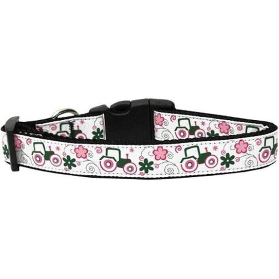 Pink Tractors Dog Collar Large
