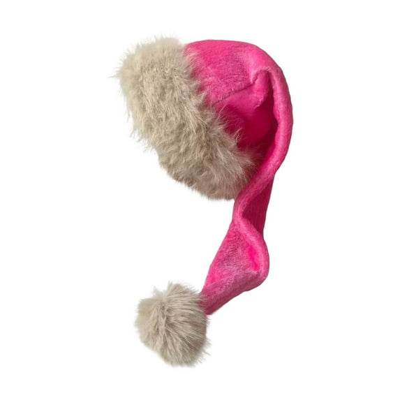 Pink Traditional Santa Hat With Plush Fabric For Christmas Decor One Size With Elastic Design For Secure Fit
