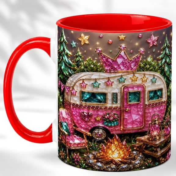 Pink Trailer Coffee Mug, Glam Camping Mug, Ceramic 11 oz