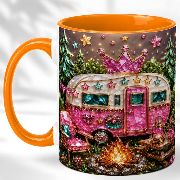 Pink Trailer Coffee Mug, Glam Camping Mug, Ceramic 11 oz