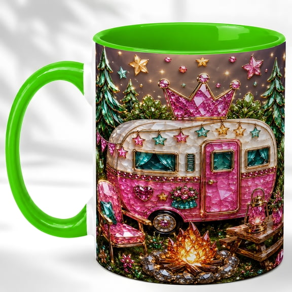 Pink Trailer Coffee Mug, Glam Camping Mug, Ceramic 11 oz