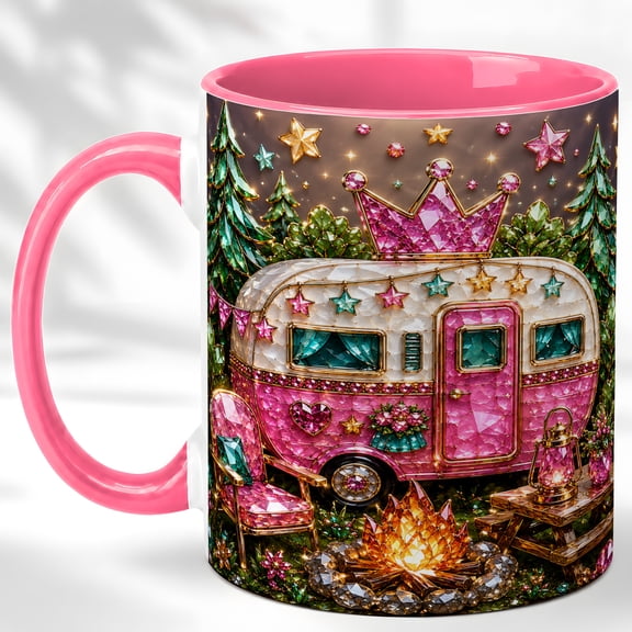 Pink Trailer Coffee Mug, Glam Camping Mug, Ceramic 11 oz