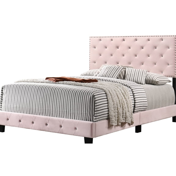 Pink Transitional Full Bed - And Long-lasting, Foam Filled Velvet Upholstery For Different Decor Themes Bed, Built Durability With Cover