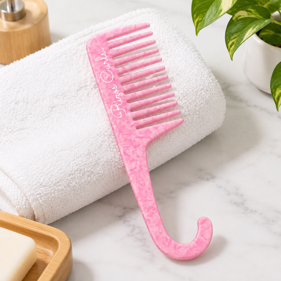 Pink Translucent Acetate Shower Comb For Detangling & Distributing Conditioner