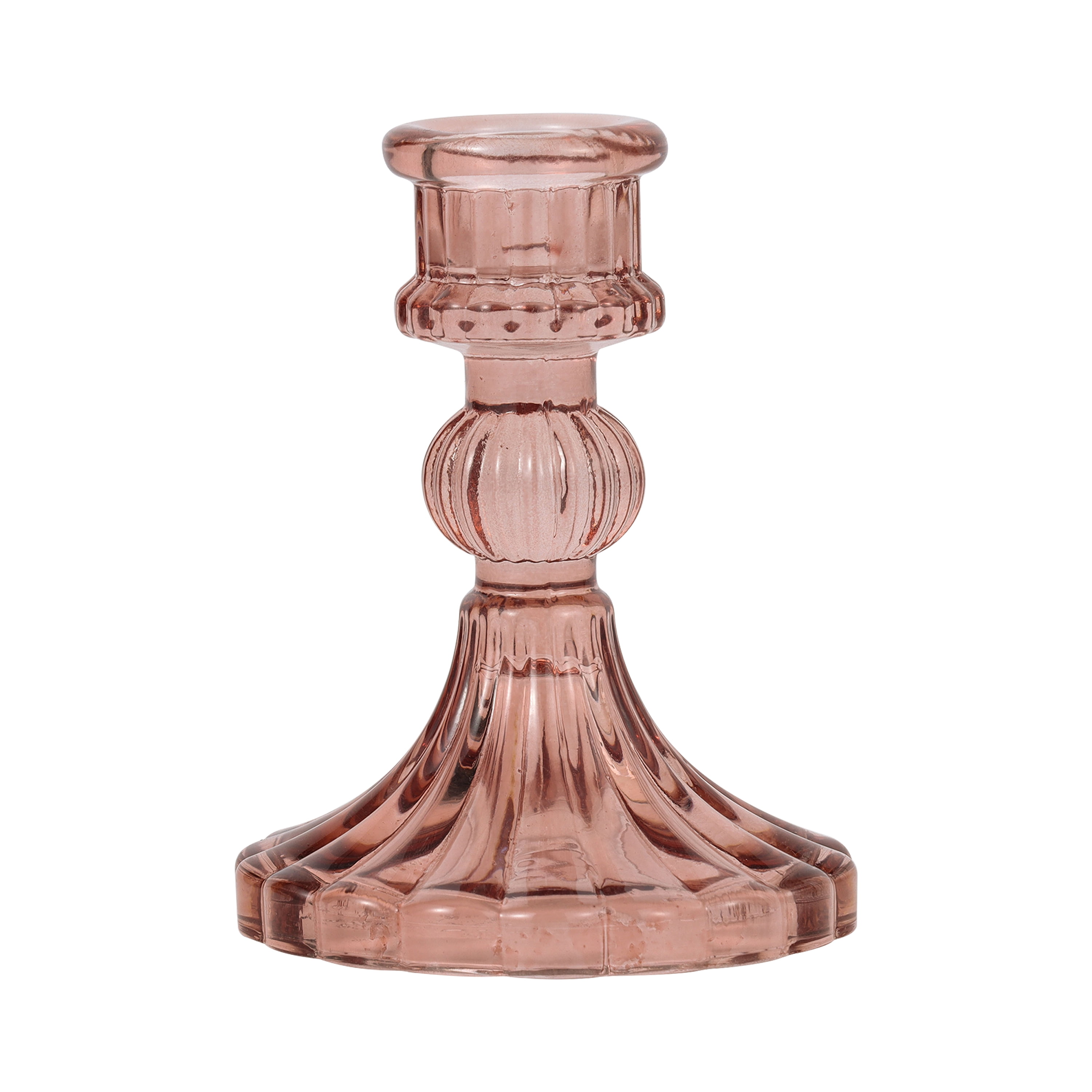 Home Decor Collection Sterling & Noble Home Pink Translucent Glass Decorative Tabletop Taper Candle Holder, Small