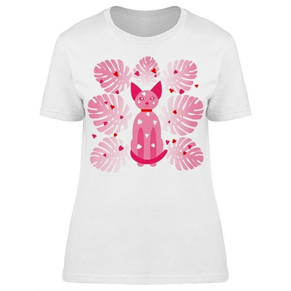 Pink Transparent Cat Sitting T-Shirt Women -Image by Shutterstock, Female Large