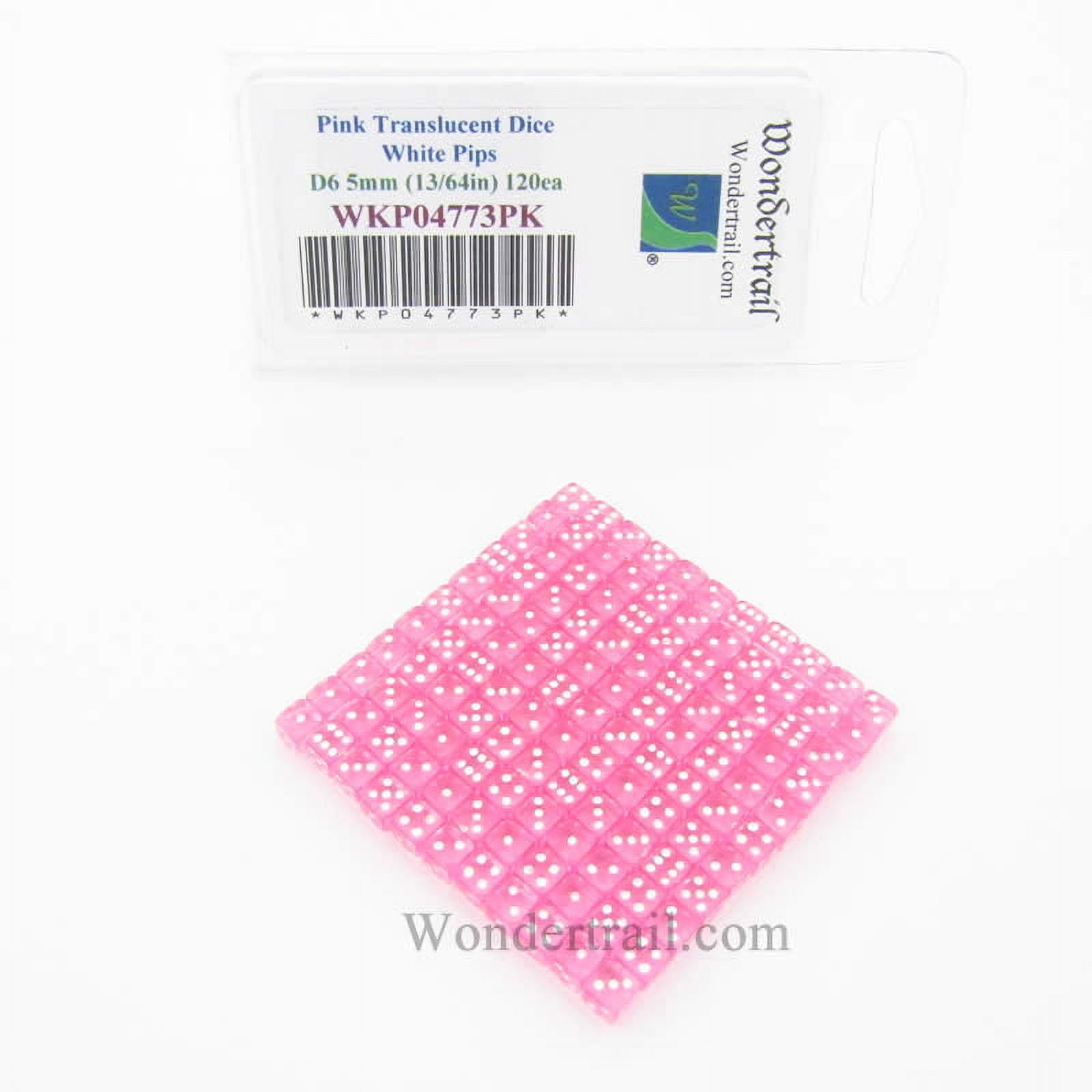 Pink Transparent D6 Dice with White Pips 5mm (13/64in) Pack of 120 Wondertrail