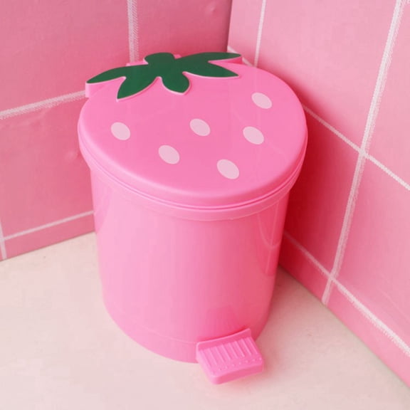 Pink Trash Can for Bedroom, Plastic Trash Can, Small Trash Can Small, 8X8 in, 1 Pc, Strawberry decorations, decor for Bedroom, Pedal Access