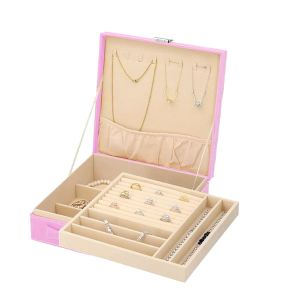 Shop LC Pink Travel Jewelry Organizer Box Case for Women Faux Velvet Tarnish 2 Layer Necklace Earrings Ring Jewelry Holder Portable Jewelry Box Storage Birthday Valentines Day Gifts