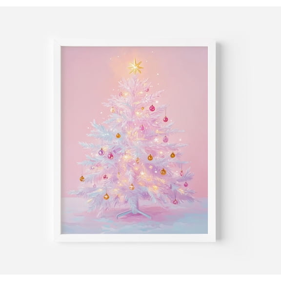 Pink Tree Art Trendy Winter Decor Decor For Living Room Bedroom, Unframed Paper Print