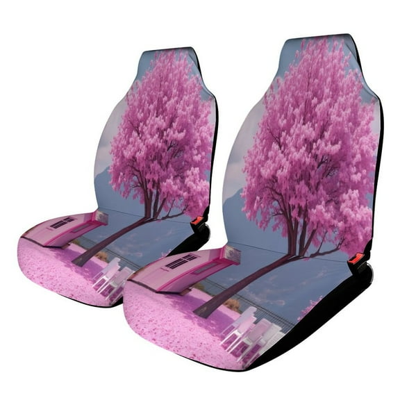 Pink Tree, House, Chairs Set of 2 Car Seat Covers Seat for Carseats Front Seat Auto Car Interior Accessories Universal 2 Piece