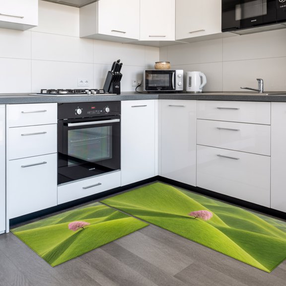 Pink Tree Rolling Hills 2 Pieces Non-Slip Kitchen Mat Set, Nature Grass Landscape Soft Door Mat with Rubber Backing, Dirtproof Rugs for Entrance Doorway, 15.7 x 47.2in