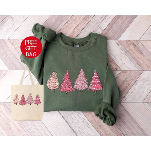Pink Tree Sweater, Sweater, Crewneck, Tree Sweatshirt, Sweaters for Women, Winter Sweatshirt Tshirt All Size S-5XL