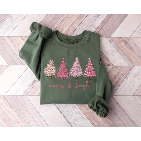Pink Tree Sweatshirt: Merry & Bright Tree Shirt Tshirt All Size S-5XL