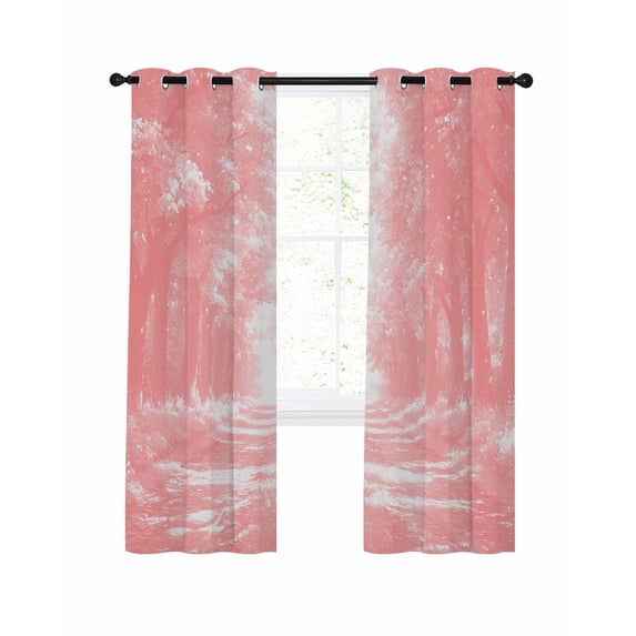 Pink Trees Blackout Curtains, Light Blocking Print Window Curtains, Forest Art Decor Spring Summer Nature Leaf Thermal Insulated Window Drapes for Living Room Kitchen Cafe 2 Panels, 104"W x 63"L
