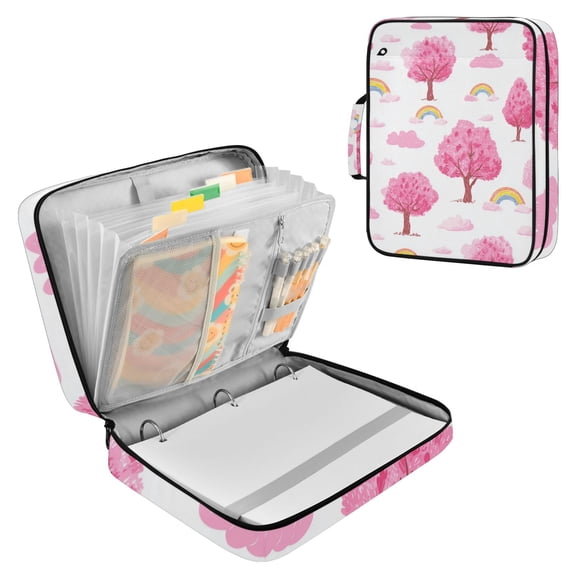 Pink Trees Rainbows Clouds Accordion File Organizer Expanding File Folder 3-Ring Binder Bag 500 Sheets A4 Size