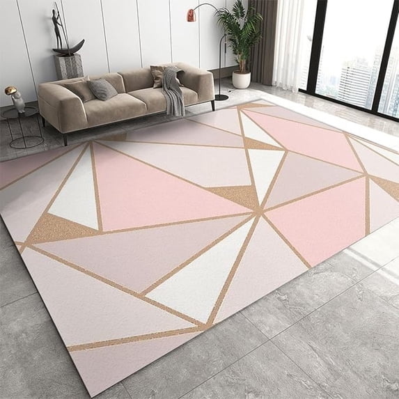 Pink Triangle Geometry Area Rug, Modern Art Home Decor Rug, Non Slip Low Pile Easy Clean Carpet For Sofa Table Under Living Room Bedroom Floor Mat 4x6ft