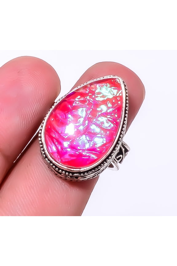 Pink Triplet Opal Gemstone 925 Sterling Silver Handmade Bali Ring S.7.5 R12