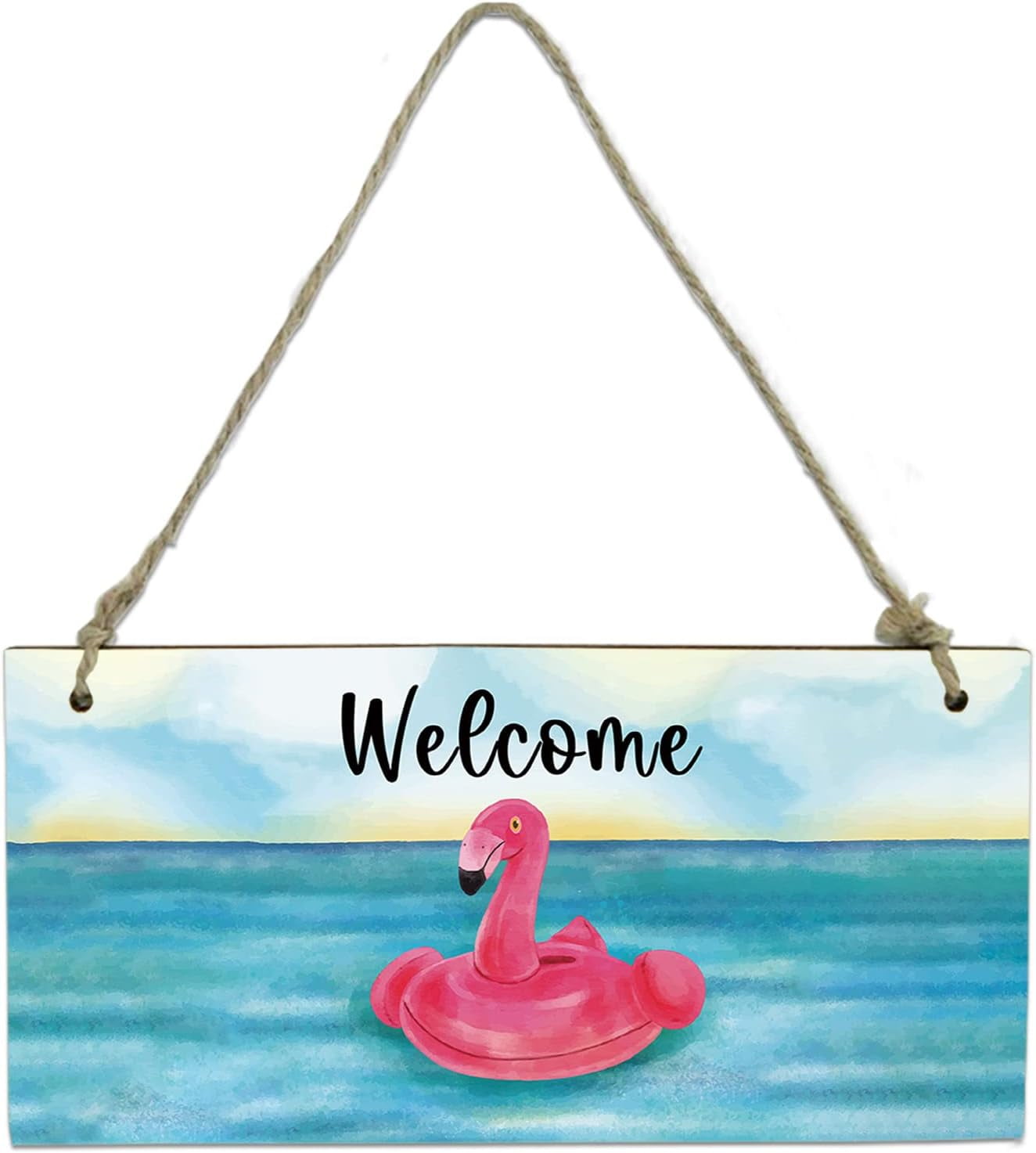 Pink Tropical Flamingos Hanging Wood Plaque Sign Wall Decor Welcome ...