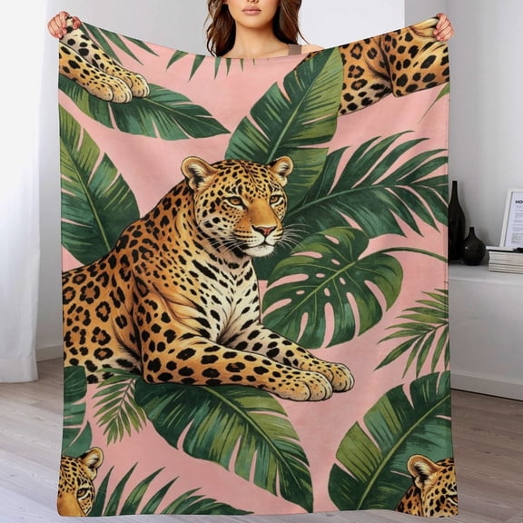 Pink Tropical Leopard Cheetah Throw Blanket UltraSoft Lightweight Flannel All Season Couch Bedspread Decor Perfect Gift For Women, Men Birthday/Graduation Present Home, Travel Multiple Sizes