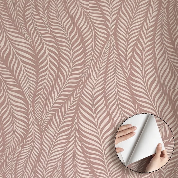 Pink Tropical Palm Leaf Wallpaper Modern Boho Minimalist Aesthetic Self Adhesive and Removable Waterproof Wall Decor for Living Room Bedroom Bathroom Kitchen Cabinet Drawer 17.7 * 118 in