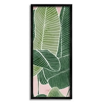 Pink Tropical Patterned Leaves Botanical & Floral Graphic Art Black Framed Art Print Wall Art