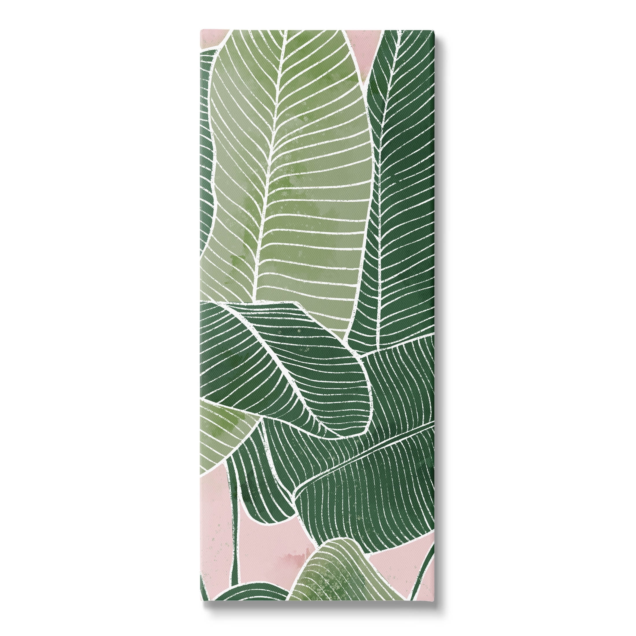 Pink and Green Tropical Leaves Wrapped Canvas Wall Art