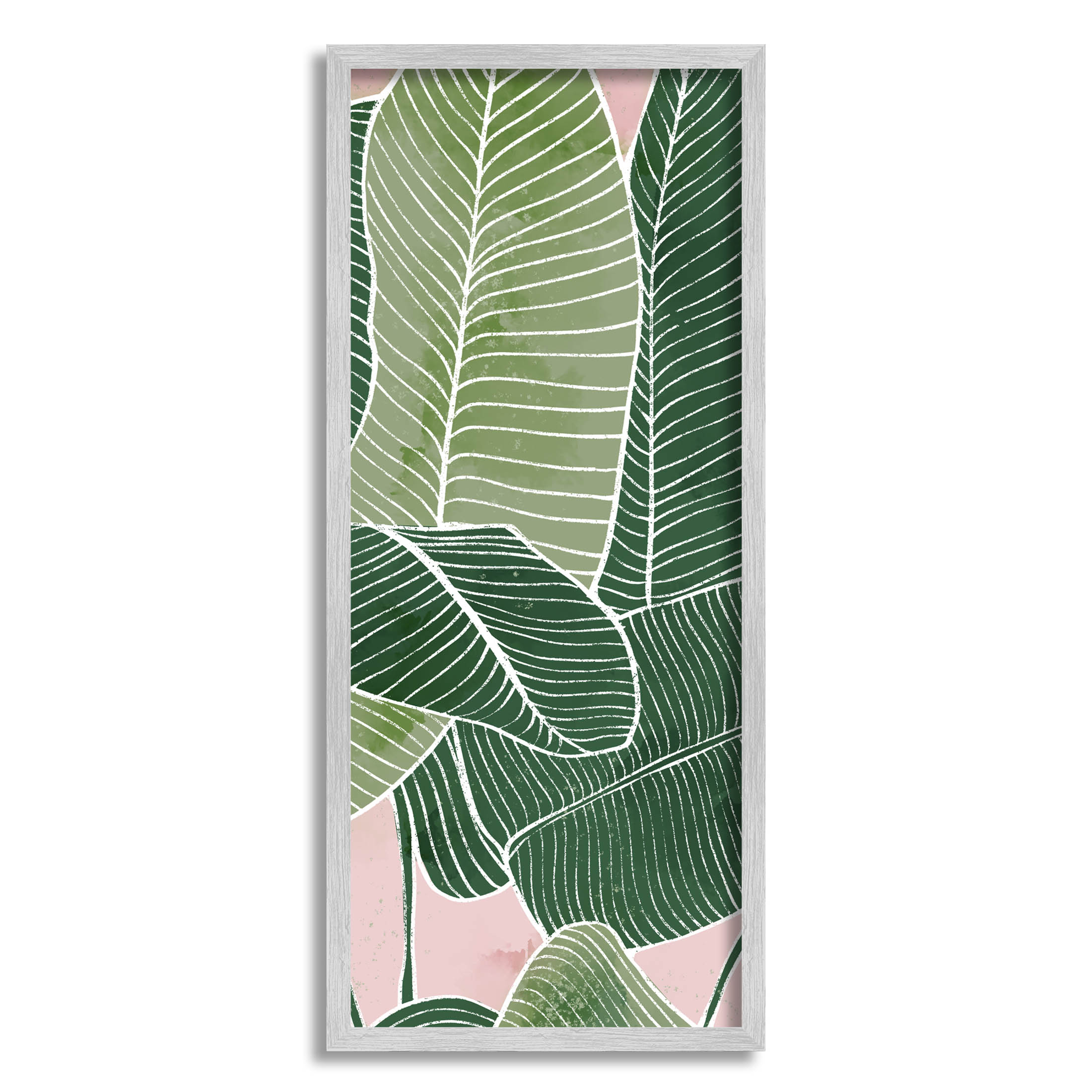 Pink Tropical Patterned Leaves Botanical & Floral Graphic Art Gray Framed Art Print Wall Art