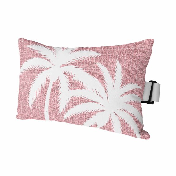 Pink Tropical Tree Outdoor Pillows for Chaise Lounge Chair Waterproof Lumbar Pillows with Insert&Adjustable Elastic Strap Beach Headrest Pillow Summer Coastal Palm Trees Neck Pillow for Pool 11"x16"