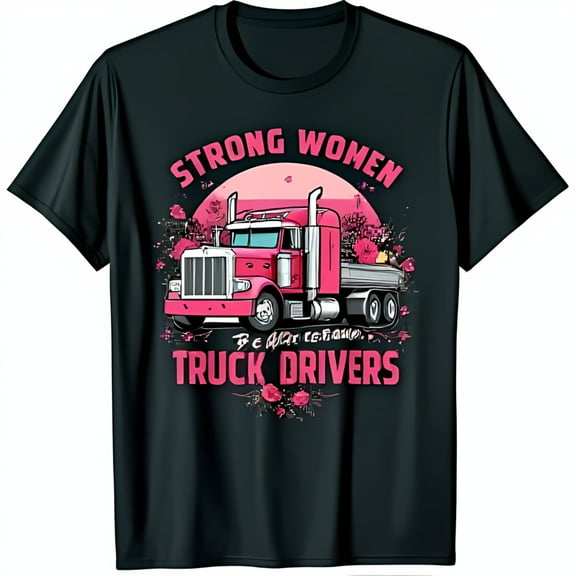 Pink Truck WoMen's T-Shirt Strong Women Be What You Were Born To Be Truck Drivers Design on Black