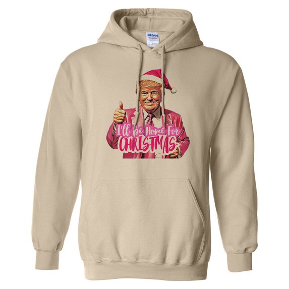 Pink Trump Home for Christmas Hoodie Sweatshirt Unisex Medium Sand