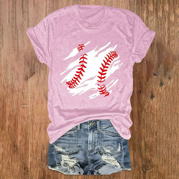 Pink Tshirts for Women's Spring/summer Baseball Print Loose T Shirt Short Sleeve Top Going Out Tops for Women