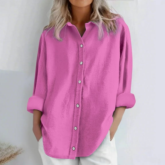 Pink Womens Tops Womens Daily Casual Linen Shirts Long Sleeve Shirts Tops Casual Blouses Loose Fit Shirt Shirts for Women