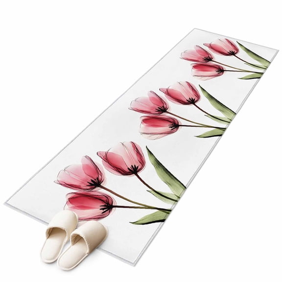 Pink Tulip Area Rug 2x6ft X-ray Image Flower Abstract Transparent Floral Non-Slip Washable Square Rugs Soft Felt Indoor Floor Mat for Bedroom Kitchen Living Room Bathroom