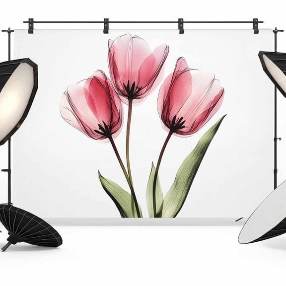 Pink Tulip Backdrop for Photography, X-ray Image Flower Abstract Transparent Floral Photo Backdrop Portrait Background Party Banner Photo Backgrounds for Studio Booth Props, 12x8ft