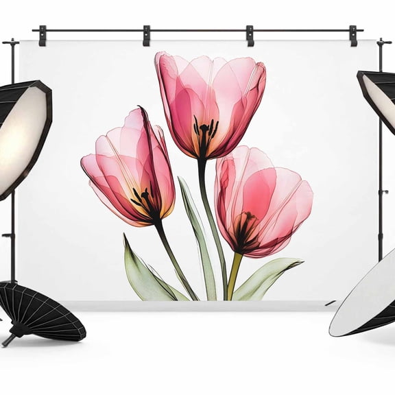 Pink Tulip Backdrop for Photoshoot,Photography Photo Studio Background Wall Backdrop,Modern Blossom Pastel White Floral Petal Back Drop Banner Panel for Portraits Wedding Party Live Streaming 8x6Ft