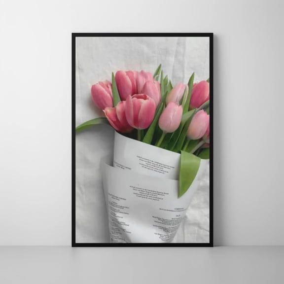 Pink Tulip Bouquet Poster Elegant Floral Poster, Poster Only