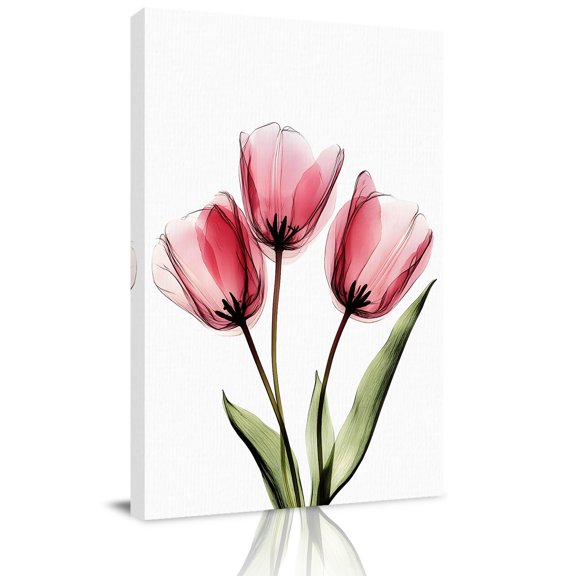 Pink Tulip Canvas Wall Art for Living Room, X-ray Image Flower Abstract Transparent Floral Poster Print Painting for Bedroom Office Home Decoration Wall Pictures Prepare To Hang 8"x12"