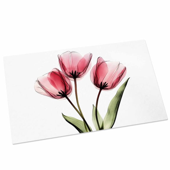 Pink Tulip Door Mat 18x30 Inch X-ray Image Flower Abstract Transparent Floral Entryway Rug with Non-Slip Rubber, Front Door Rug Indoor Floor Mats for Living Room Bathroom Bedroom Home Office